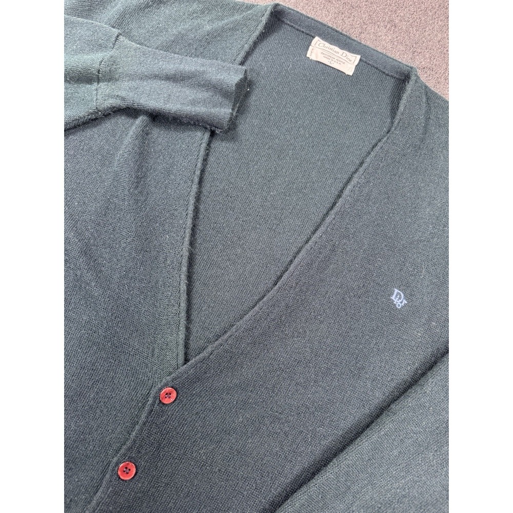 Vintage Christian Dior Cardigan Sweater USA Green Acrylic Logo Men's L